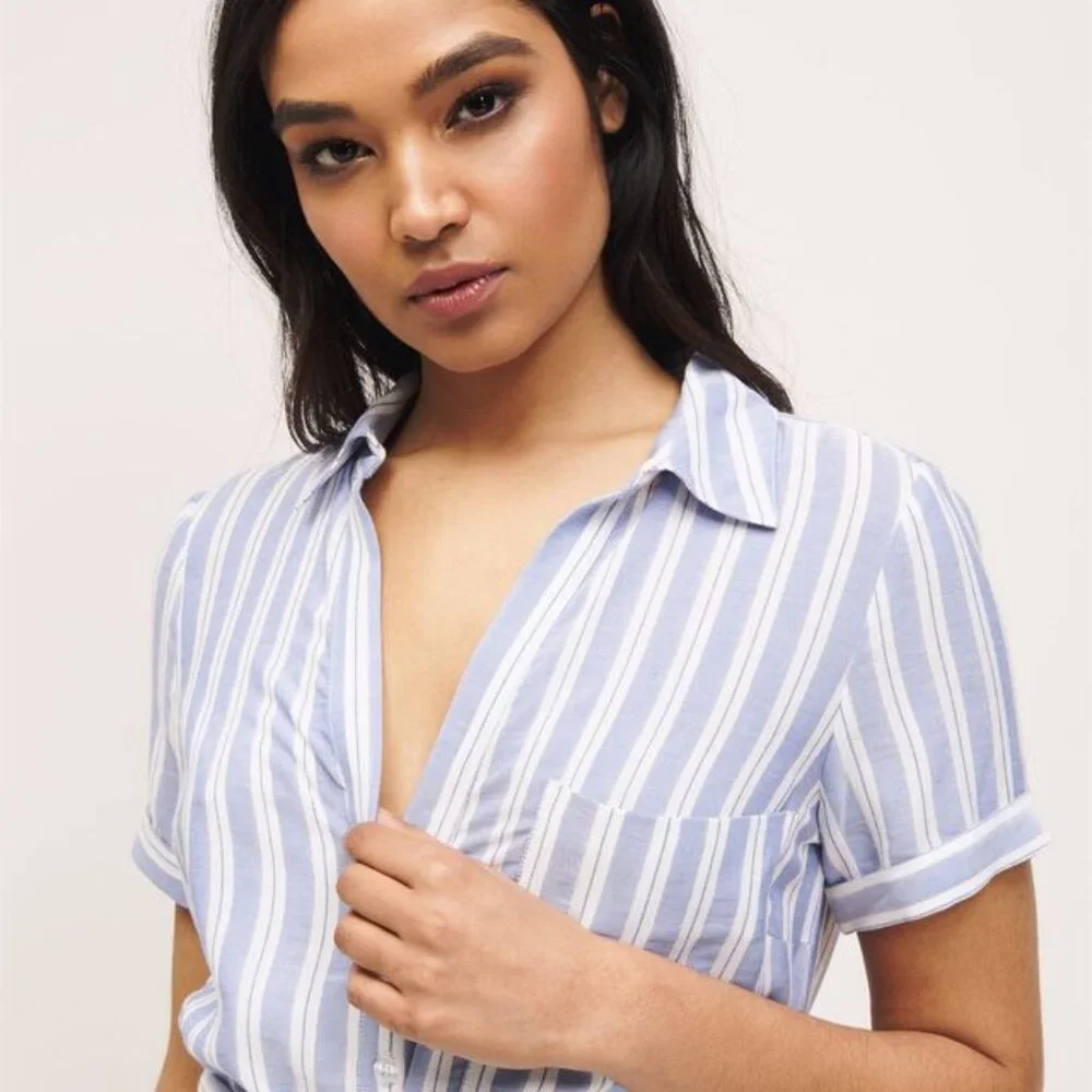 100% Rayon Shirt Dress stripe collared light so comfortable oversized Dynamite - Picture 3 of 16